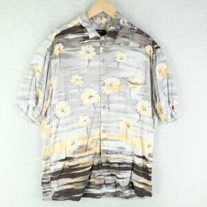 Jams World Shirt Mens Medium Gray Yellow Coal Flower Hawaiian Rayon Made Hawaii